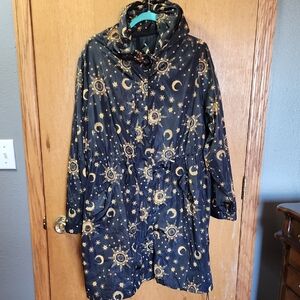 Women's Black and Gold Starry Night Rain Jacket